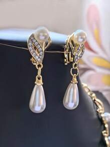 歐美時尚豪華鍍金項鍊與耳夾套裝，無須穿耳即可佩戴，有金色與銀色可選 - 金色 - 查看 3