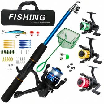Fishing Starter Pole Set - Portable Telescopic 1.5M/4.92ft Fishing Rod Spincast Reel Combos Hooks-  Perfect For Beginner Youth