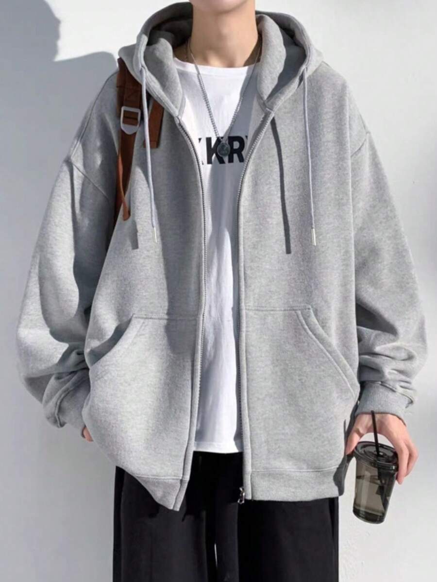 Men Zip-Up Hoodies - Light Grey - View 1