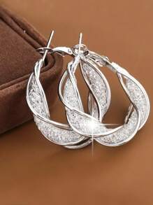 1 Pair Golden Mesh Round Hoop Earrings