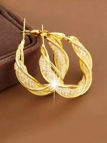 1 Pair Golden Mesh Round Hoop Earrings
