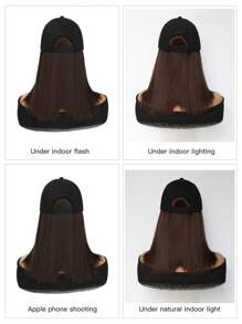 10英寸合成機器織成的黑色棒球帽，帶有鮑伯頭髮造型，適合日常佩戴假髮帽短髮合成鬆緊帽HD鬆緊帽黑色鬆緊帽假髮 - 棕色 - 查看 11