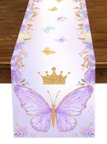 1pc Purple Butterfly Themed Polyester Table Runner, 180*35cm Table Runner,Table Covers,Butterfly Crown Flower Table Runner, Suitable For Butterfly Birthday Party Supplies,Baby Shower Decoration,Wedding Family Holiday Party Room Table Decoration Supplies Table Runner, Disposable Table Covers Back To School Valentine Day