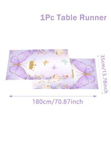 1pc Purple Butterfly Themed Polyester Table Runner, 180*35cm Table Runner,Table Covers,Butterfly Crown Flower Table Runner, Suitable For Butterfly Birthday Party Supplies,Baby Shower Decoration,Wedding Family Holiday Party Room Table Decoration Supplies Table Runner, Disposable Table Covers Back To School Valentine Day