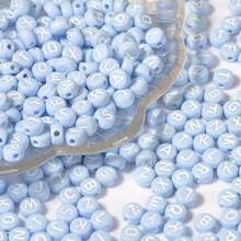 100/200/300/400/500/1000Pcs 4x7mm Blue Round Acrylic White Letter Beads A-Z Mixed Loose Beads For DIY Bracelets Necklaces Keychains Small Business Jewelry Making Craft Supplies