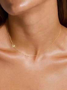 Vanel 1pc Y2k Minimalist Alphabet Necklace, Stainless Steel Name Necklace, 26 Letters A-Z Charm Pendant Necklace, Initial Letter Necklace, Golden Tone Girls' Birthday Gift - Yellow Gold - View 12