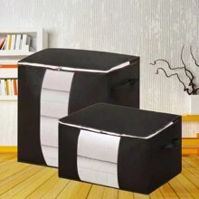 1pc Large Storage Bag Organizer Clothing Storage Container With Handle, For Bedding, Quilt, Clothes, Closet, With Clear Window Zipper