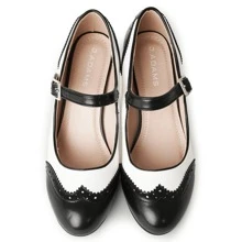 Women Mary Jane Pumps – Round Toe Retro Low Kitten Heels With Ankle Strap & Memory Foam Insole, Vintage 1950s Cone Heel Dress Shoes For Weddings, Bridesmaids, Date Night, Parties & Business Casual [Size Up Half Size] - Da thuần chay đen trắng - Xem 3