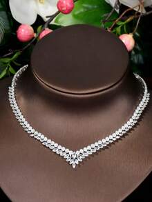 1 Bộ trang sức trang trí hình giọt nước bằng đá Cubic Zirconia dành cho nữ, thích hợp cho phụ nữ đeo khi đi nghỉ - Bạc - Xem 5