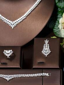 1 Bộ trang sức trang trí hình giọt nước bằng đá Cubic Zirconia dành cho nữ, thích hợp cho phụ nữ đeo khi đi nghỉ - Bạc - Xem 3