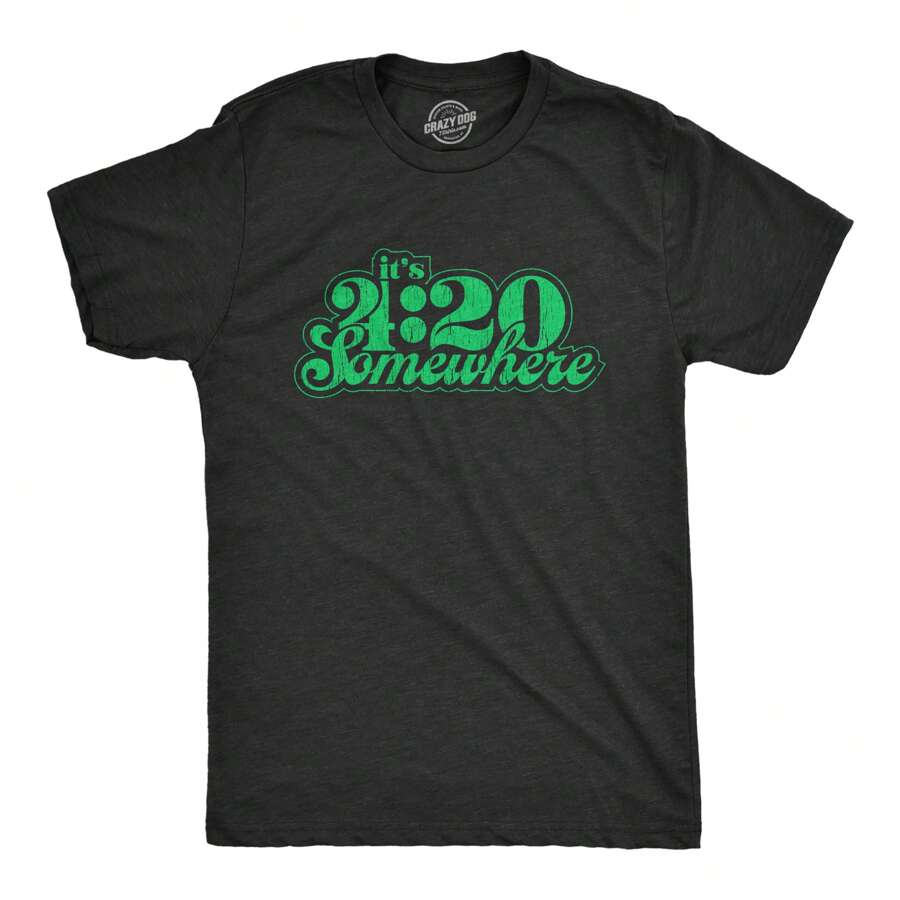 Mens It's 4:20 Somewhere T Shirt Funny Mary Jane Herb Smoking Novelty Tee Mens Funny T Shirts Cool Vintage Fashion T-Shirt Gift Classic Menswear - Heather Black - View 1