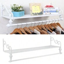 LIVINGANDHOME Living And Home 2 Sizes Wall Mounted Metal Clothes Garment Shop Display Rack With Shelf,Clothes Hanging Rack,Home Storage Shelf Halloween Decorations Halloween Costumes Autumn Decor Festival Decor - White - View 5