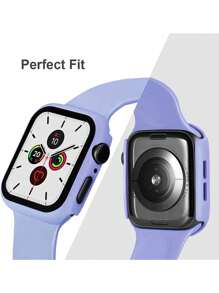 2pcs Soft Silicone Sports Watch Band + Tempered Glass Screen Protector Compatible With Apple Watch Series Ultra/SE/7/6/5/4/3/2/1, 38/40/41/42/44/45/46/49mm, Purple, Compatible With Men & Women