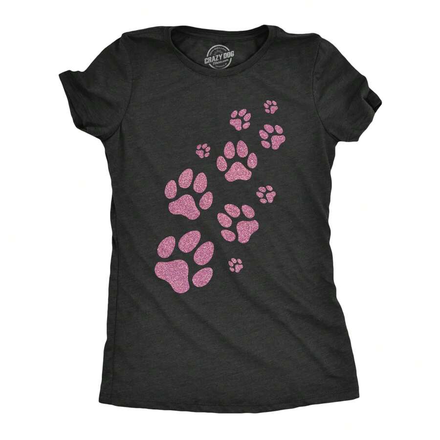 Womens Glitter Dog Paw Prints T Shirt Funny Cute Pet Puppy Lover Graphic Novelty Tee For Ladies Funny Womens T Shirts Cute Vintage Fashion Casual Ladies T-Shirt Gift - Thạch nam đen - Xem 1