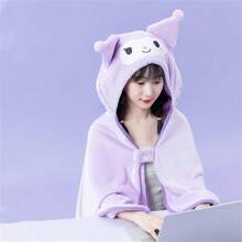 Miniso 三丽鸥酷洛米卡通毛绒连帽空调毯斗篷，厚实保暖，可爱午睡披肩（90*140厘米） - 紫色 - 查看 3