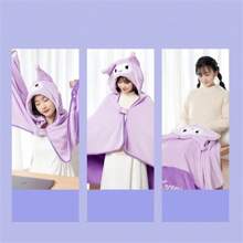 Miniso 三丽鸥酷洛米卡通毛绒连帽空调毯斗篷，厚实保暖，可爱午睡披肩（90*140厘米） - 紫色 - 查看 4