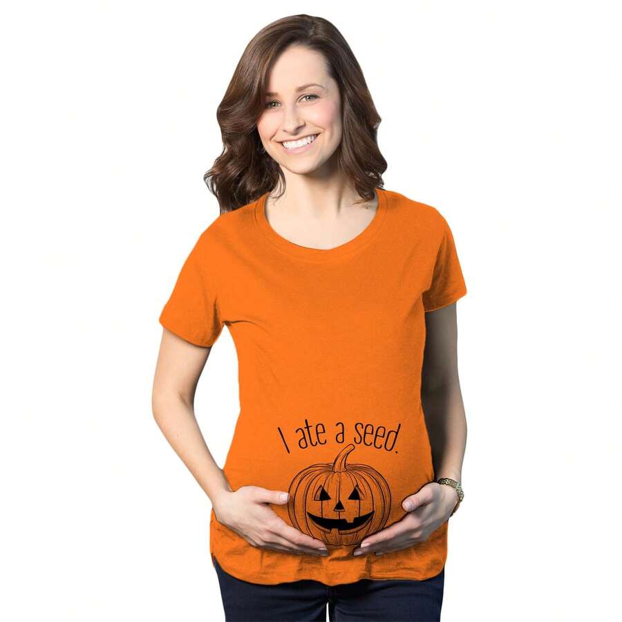 Maternity I Ate A Seed T Shirt Halloween Jack O Lantern Pumpkin Pregnancy Tee Funny Graphic Maternity Tee Cute Pregnancy Tees With Plus Sizes Pregnant