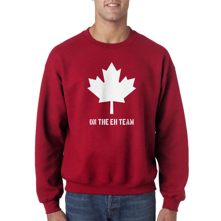 Eh Team Canada Sweater Funny Canadian Shirts Novelty Hilarious Crew Neck Funny Sweater - 紅色 - 查看 1