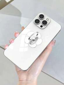 One Crystal Rhinestone Decorated Ring Holder Stand, 360 Degree Rotating Desktop Phone Holder, Suitable For All Phones/Phone Cases. - Clear - View 4