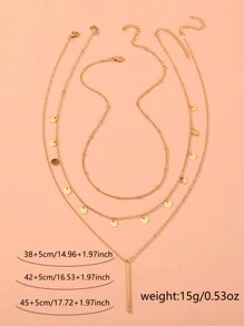 Nooxian 3入組女式圓盤與長棒元素項鍊（圓盤數量隨機） - 金黃色 - 查看 4