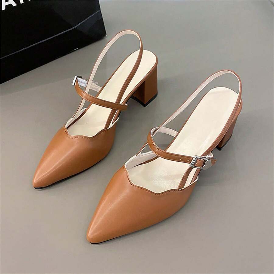 2024 New Summer Simple Design Women Sandals With Chunky Mid Heels