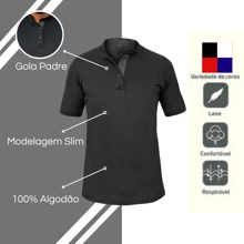 Kit 3 Camisas Gola Padre Masculina Premium Algodão Slim Fit Básica Manga Curta Tradicional Casual Lisa