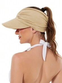 1pc Women Sun Hat Beach Hat Wide Brim UV Protection Hat Foldable For Outdoor Activities, Beach, Golf, Hiking, Sunbonnet - Beige - View 3