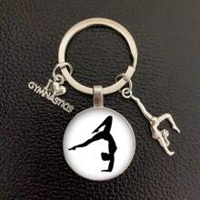 1pc I Love Gymnastics Glass Time Keychain, Metal Key Ring For Men And Women Gymnastics Sports Gift Car Accessories Bag Charm School Cute Goth Y2k