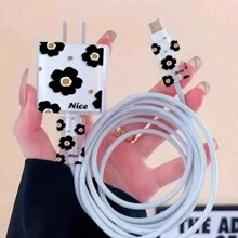 3 Stücke/Set Apfel/Katzenstil Datenkabel Kopfschutzabdeckung verhindern Kratzer kompatibel mit iPhone Ladegerät Schutzhülse