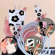 3 Stücke/Set Apfel/Katzenstil Datenkabel Kopfschutzabdeckung verhindern Kratzer kompatibel mit iPhone Ladegerät Schutzhülse