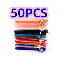 50pcs Colored Organza Gift Bags, Assorted 5 Colors, Gift Packaging Supplies, Drawstring Ribbon Closure Candy Bags, Baking & Jewelry Packaging Gift Bags, Event & Party Supplies Netting Gift Bags, Suitable For Various Events & Parties, Festivals, Celebrations, Outdoor Parties, All Seasons, Can Also Be Used As Insect-Proof Bag For Fruits, Christmas - Multicolor - View 8