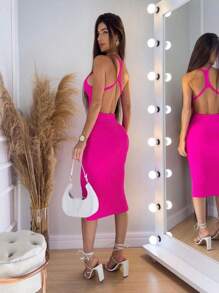 Women Sweater Dresses - Pink Neon - View 2