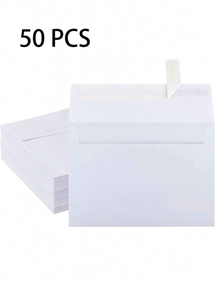 50入組白色信封，尺寸為5x7英寸，A7信封，卡片信封，白色小冊子信封，邀請函信封，明信片信封 - 白色 - 查看 1