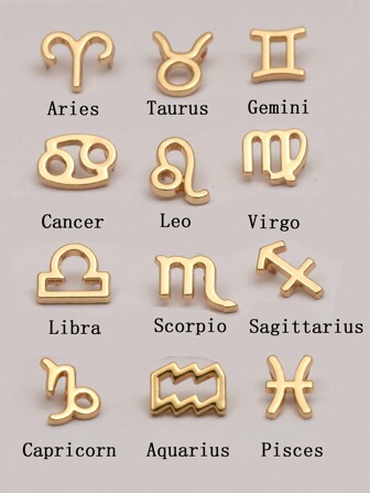 12pcs/set Zodiac Sign Letter Symbol Pendant Diy Jewelry Making Accessories For Necklace, Bracelet, Etc.