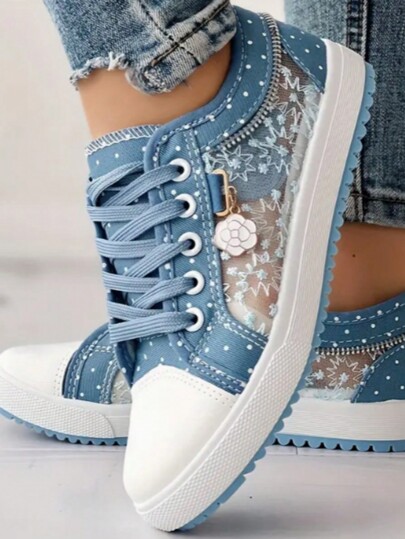 (Less Than One Size)Versatile Women's Mesh Flat Sneakers With Casual Round Toe And Lace Up Design