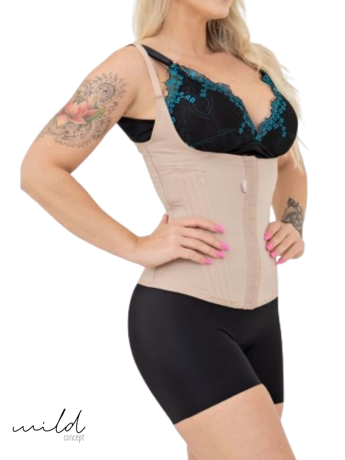 Cinta Modeladora Com Alça Disfarça a Barriguinha Com 12 Barbatanas Modelagem Anatomica Reforçado com Alta Sustentação  e Compressão Modelagem Imediata de Cintura e AbdomenRedutora Slim Reduzindo Medidas Aperta Barriga - Bege - Visão 1