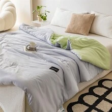 1 chiếc chăn mùa hè có thể giặt được, thủ công khối màu AB, chăn mỏng thích hợp để bọc kín, mềm mại và thoải mái, khô và thoáng khí vào mùa hè, có thể giặt bằng máy, thích hợp sử dụng trong phòng ngủ chính, phòng khách, phòng trẻ em vào mùa hè - xám xanh - Xem 6