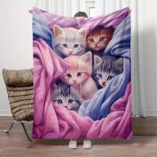 1 pièce Chaton mignon et confortable couverture de flanelle légère imprimée en microfibre pour canapé, lit, voyage, camping et salon. Cette couverture de flanelle est douce et chaude, un cadeau parfait pour la famille et les amis.