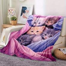 1 pièce Chaton mignon et confortable couverture de flanelle légère imprimée en microfibre pour canapé, lit, voyage, camping et salon. Cette couverture de flanelle est douce et chaude, un cadeau parfait pour la famille et les amis.