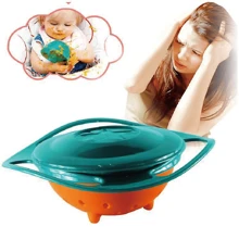 360 Rotate Avoid Food Spilling Food Snacks Bowl Lunch Box Baby Bowl Children Tableware Non Spill Bowl Toy Dishes Universal Children Christmas Gifts Green
