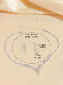 3-Piece Light Luxury Style High-End Design Elegant And Versatile Rhinestone-Studded Necklace And Earrings Suitable For Women Wedding, Banquet, Festival And Vacation