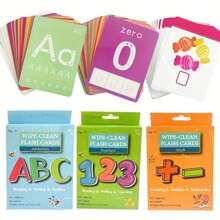 Un conjunto que incluye 36 tarjetas didácticas para reconocimiento de números y aprendizaje de matemáticas, y tarjetas didácticas de enseñanza del alfabeto Montessori con un bolígrafo borrable para el aprendizaje cognitivo de los niños. - Multicolor - Ver 11