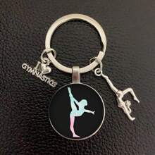 1pc I Love Gymnastics Glass Time Keychain, Metal Key Ring For Men And Women Gymnastics Sports Gift Car Accessories Bag Charm School Cute Goth Y2k