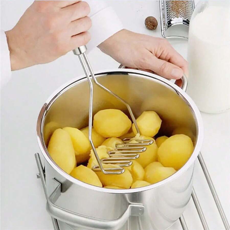 1pc Stainless Steel Wave Potato Masher Fruit Potatoes Masher Juice Maker  - Perfect Kitchen Gadget For Smooth And Creamy Mashed Potatoes - Silver - View 1
