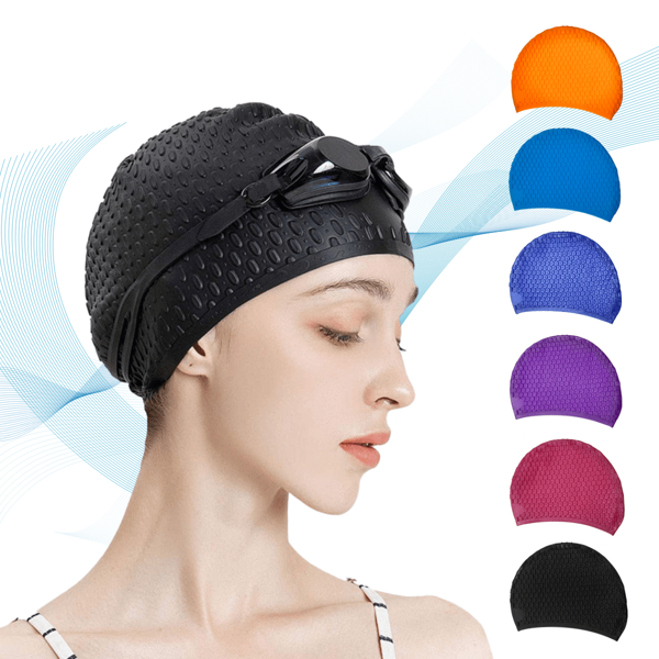 1pc Adult Silicone Swim Cap With Water Droplets Design, Anti-Slip & Waterproof Ear Protection Swimming Cap For Women Long Hair