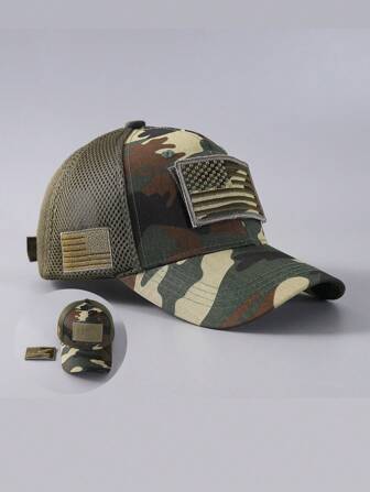 1入流行的迷彩棒球帽，帶有國旗和字母圖案，適合旅行和日常穿著