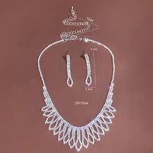 Full Rhinestone Fan-Shaped Tassel Jewelry Set, Women's Elegant Necklace And Earrings 2 Pieces Set, Suitable For Evening Gala And Wedding - Set - View 3