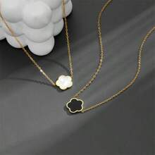 1pc Simple Stainless Steel Five Leaves Clover & Flower Design Pendant Necklace, Suitable For Women On All Occasions Valentines,Mom,Mother,Mother's Day,Gift