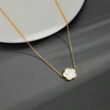 1pc Simple Stainless Steel Five Leaves Clover & Flower Design Pendant Necklace, Suitable For Women On All Occasions Valentines,Mom,Mother,Mother's Day,Gift
