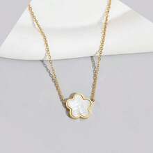 1pc Simple Stainless Steel Five Leaves Clover & Flower Design Pendant Necklace, Suitable For Women On All Occasions Valentines,Mom,Mother,Mother's Day,Gift